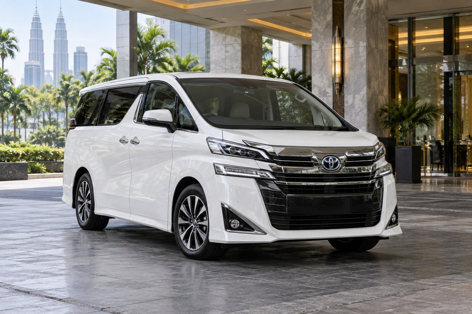 White Toyota Vellfire premium MPV for private chauffeur hire